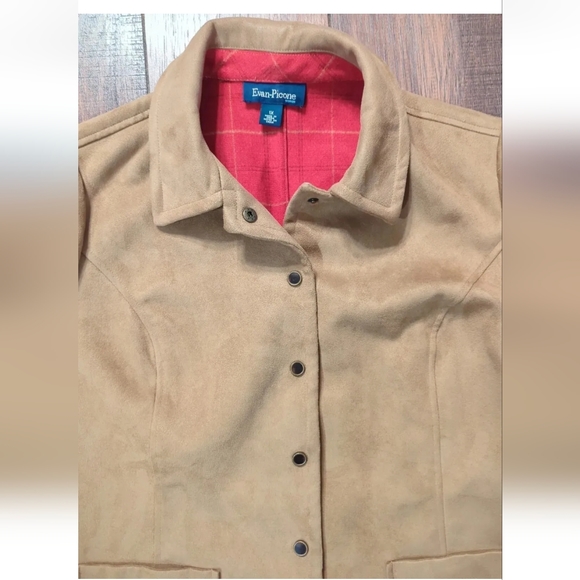 Evan-Picone Woman Camel Faux Suede Snap Down Jacket w/ Lining & Pockets Size 1X. - Picture 4 of 16